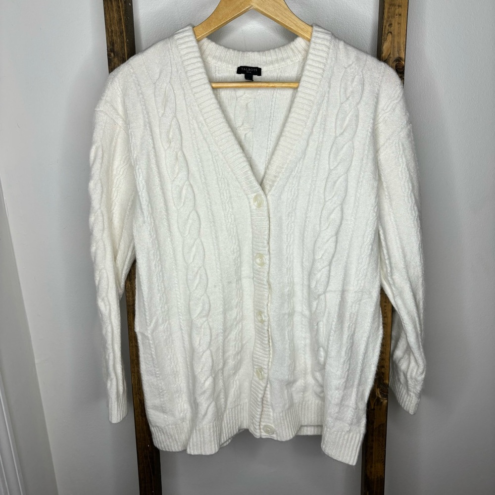 Talbots White Button Front Cardigan